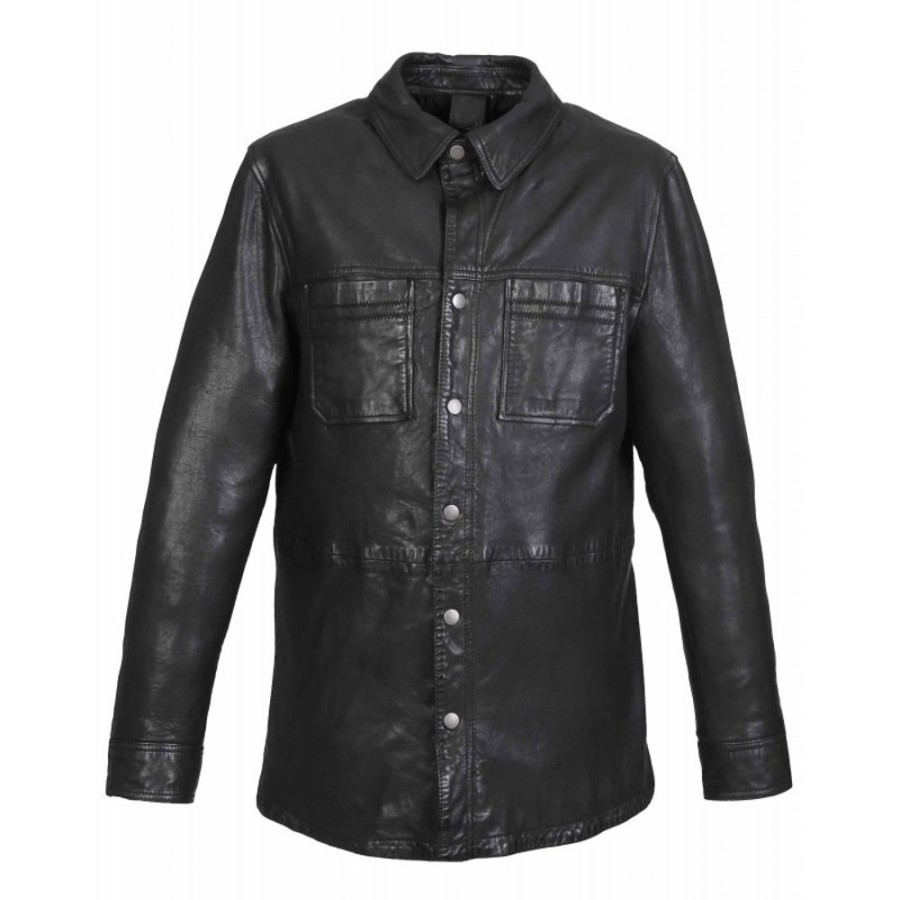 Homme OAKWOOD  | Carter Noir - Surchemise En Cuir Veritable Effet Lave