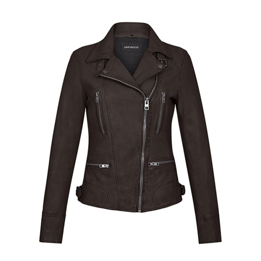 Femme OAKWOOD  | Camera Choco- Blouson En Cuir Veritable